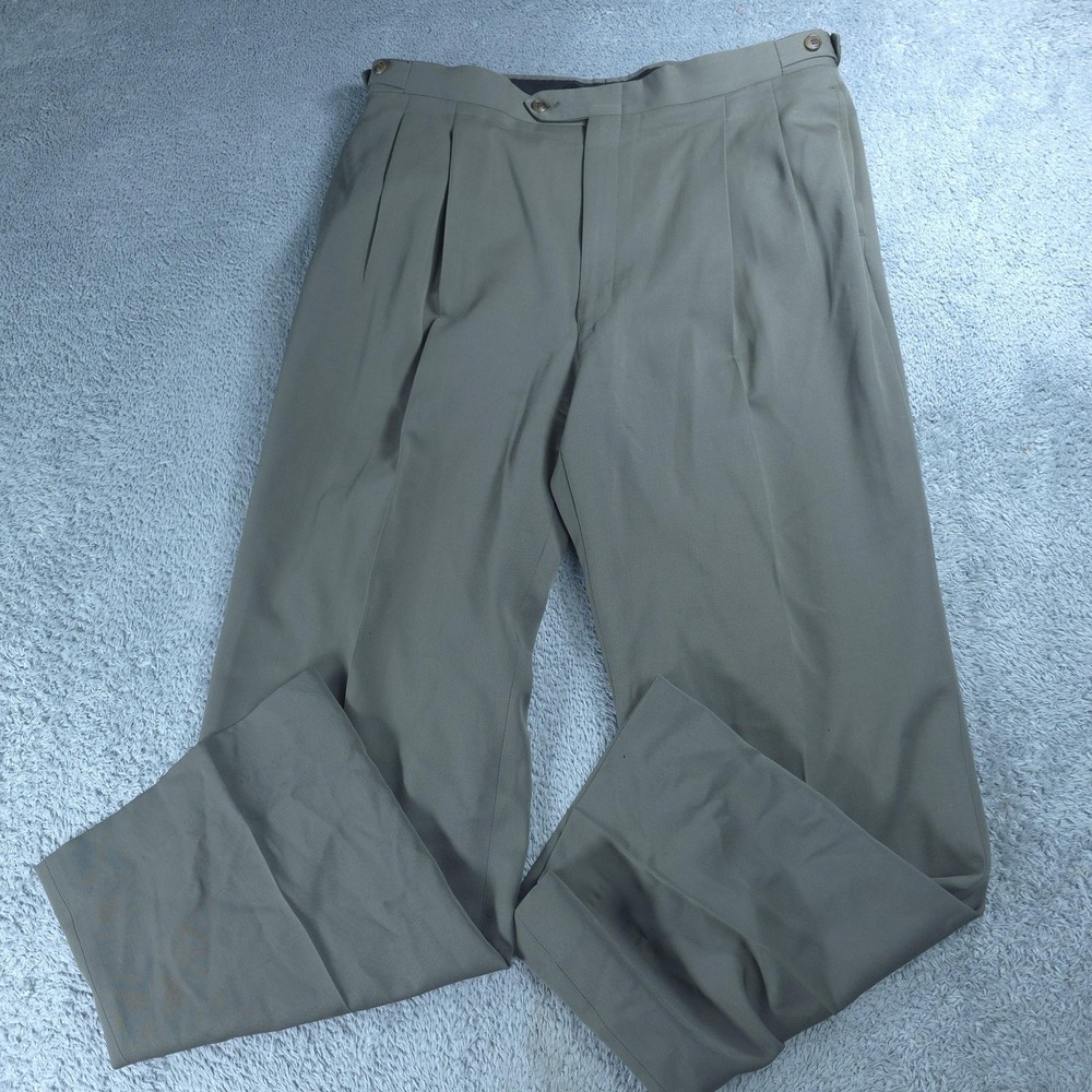 Vintage Burberrys Dress Pants Mens 34x29 Green Pleated Cuffed Suspender Buttons